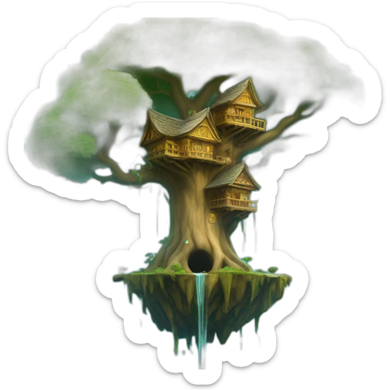 Plunge into the world of a magical water city in an old big tree sticker