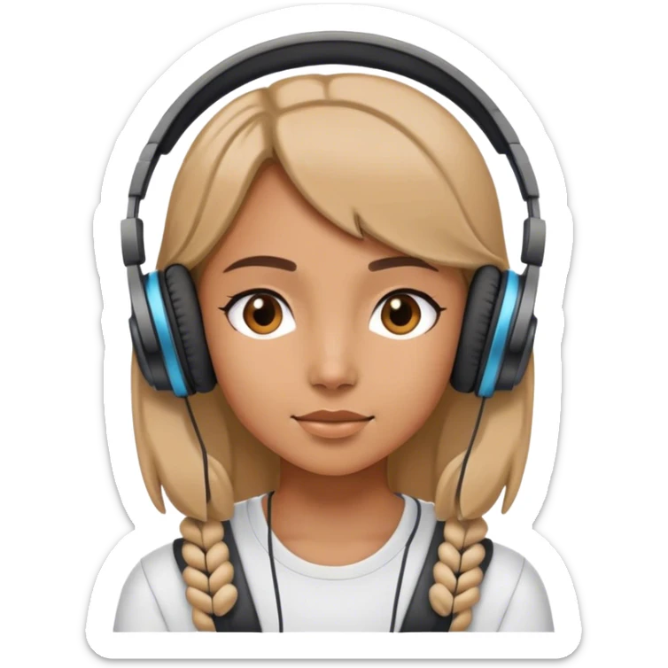 A girl with headphones on listening to music sticker