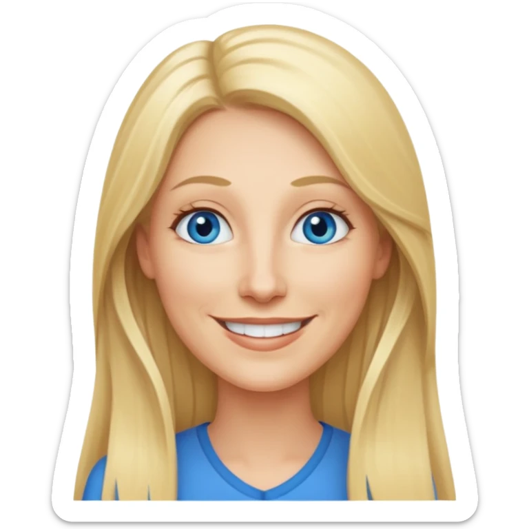 a 40 year old teacher with really long blonde hair and blue eyes long face smaller eyes smiling happy sticker