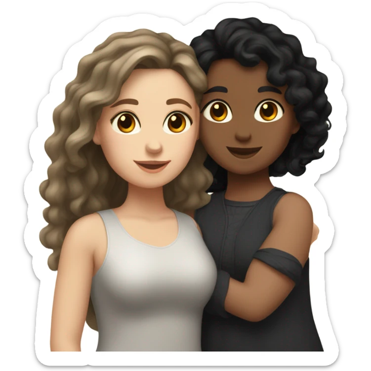 White girl with dark wavy hair and Hispanic girl with black wavy hair lesbian couple  sticker