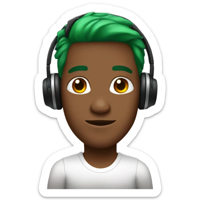 brownskin guy with green hair, white shirt, and black headphones  sticker