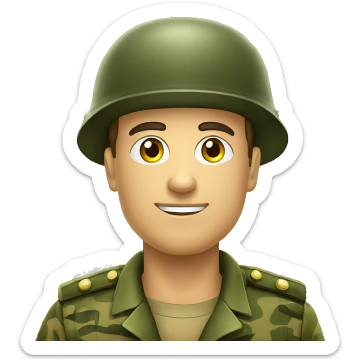 crie um emoji de um militar do exercito brasileiro com o camuflado típico sticker