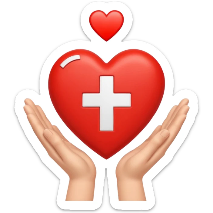 Combined CPR AED First Aid symbol with heart, cross, hands, unified medical symbol sticker
