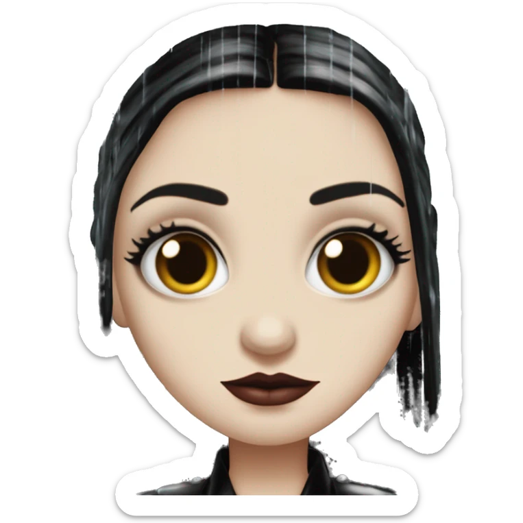 Realistic silkstone Wednesday addams gentle kissing sweetly Kurt Cobain in the rain. sticker