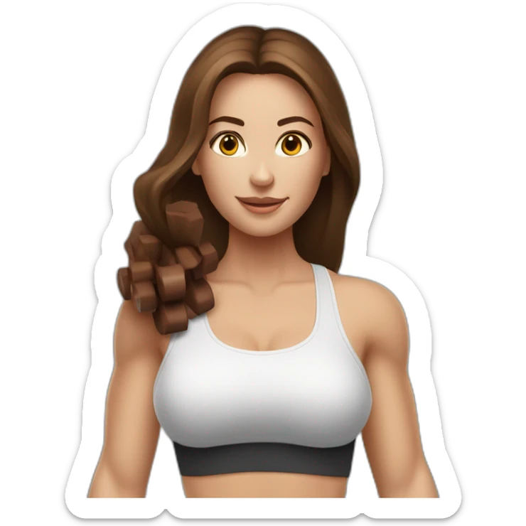White beautiful fitness women with brown hair with dumbbells in their hands sticker