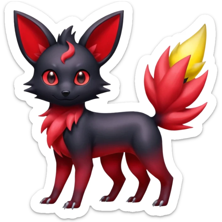  Shiny red iridescent Zorua-Umbreon-Salandit-Jolteon-fusion sticker