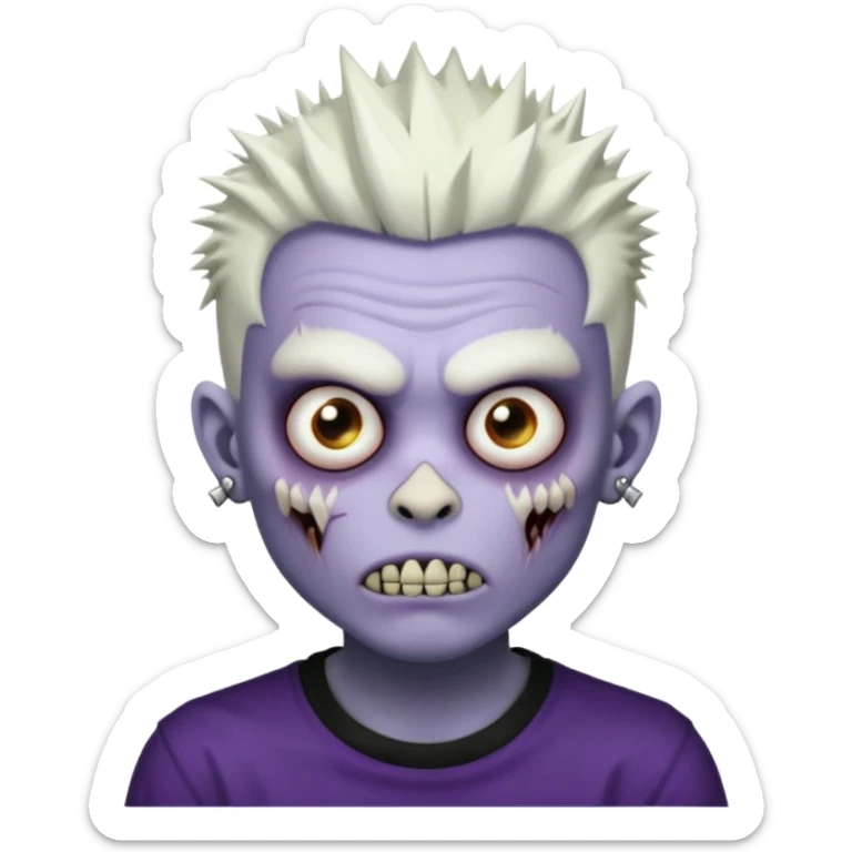Purple pale skinned zombie boy skin so with white spiky hair. Nose and ear piercings. Emo. sticker