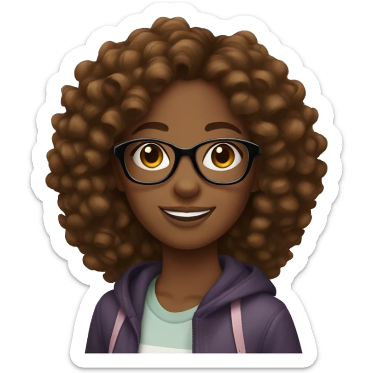 black girl with brown curly hair and glasses on a pennyboard  sticker