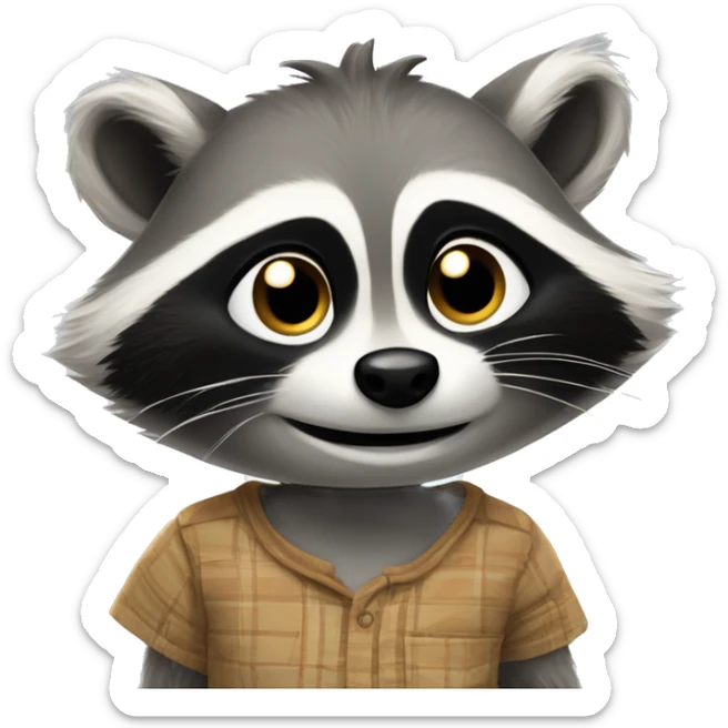 Happy Racoon in a shirt stands, stares up, touches his face and thinks really hard about difficult question sticker