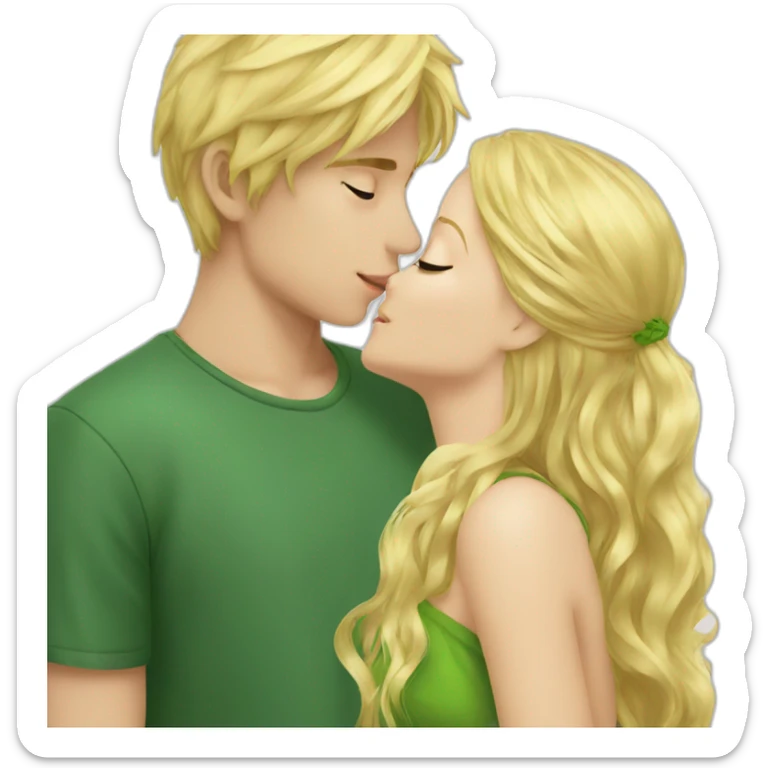 Blond boy Green eye kissing blonde girl Green eye sticker