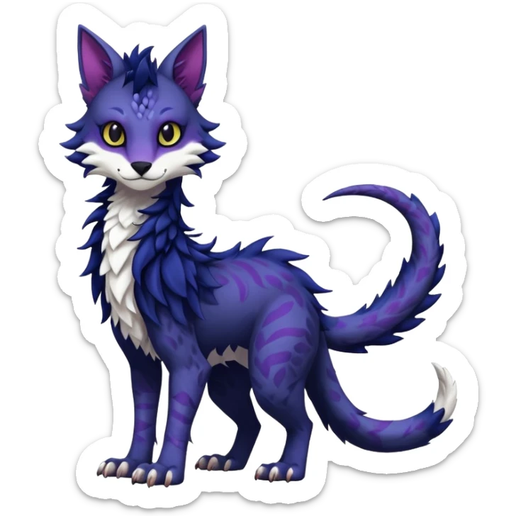 Kawaii dark edgy fantasy feline-vernid-sergal-fursona animal creature with a tufted tail full body with intricate markings  sticker