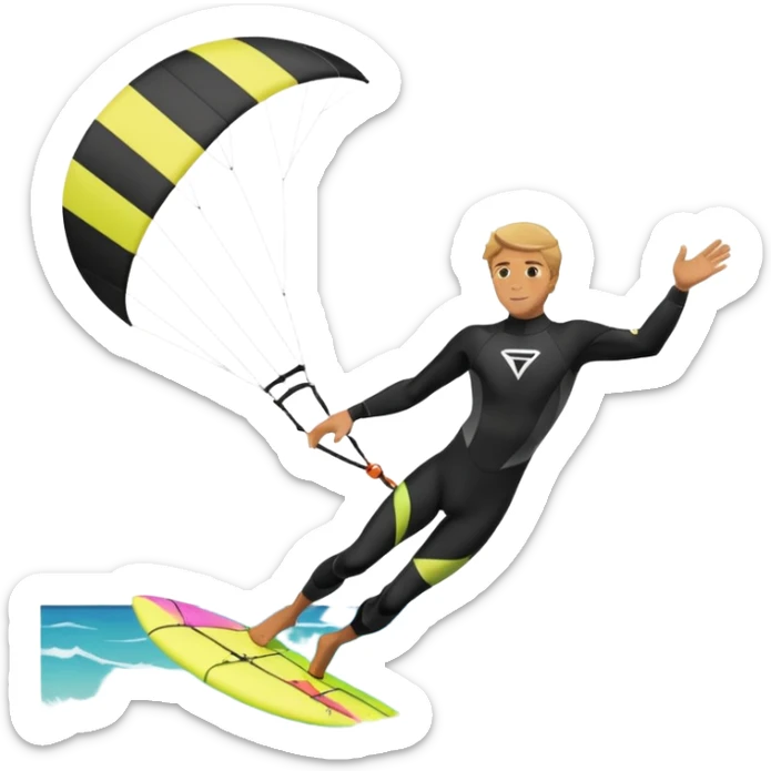 Kiter man con neopreno negro largo en el mar con una cometa kite surf de 18 metros,haciendo kite surf y el truco downloop sticker