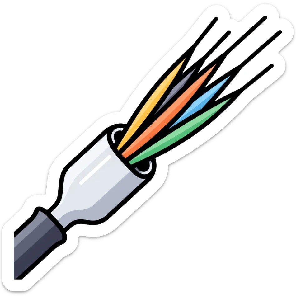 close-up of optical fiber cable filaments showing individual glass strands sticker