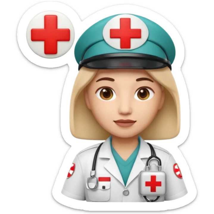Apple Memoji-style 3D emoji of a paramedic with a red cross badge and medical kit, rounded shapes, soft shading, no background.
 sticker