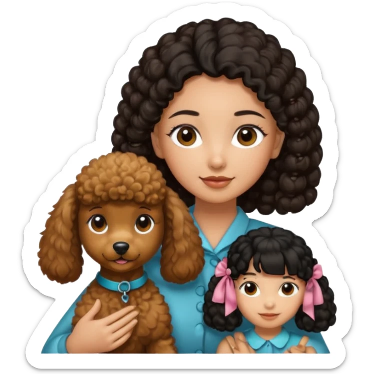 Brown poodle with tie up black hair girl say thank you sticker