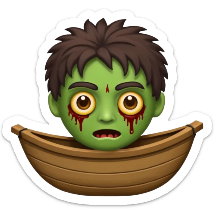 Crie um emoji de zumbi do iphone que tenha o cabelo castanho médio, de cumprimento no peito, que tenha uma franja no tamanho da sobrancelha, com os olhos escuros e que use uma regata preta sticker