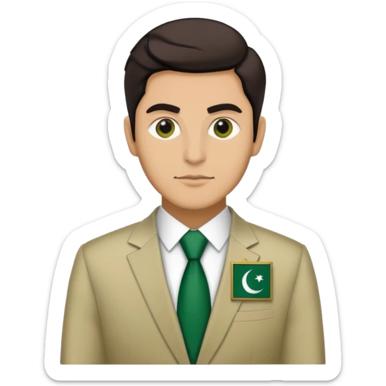 Pakistani diplomat in formal attire with Pakistan flag pin on lapel sticker