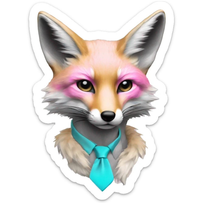 Faded Tie dye beige gray fox in pink cyan gray black gold jewellery sticker