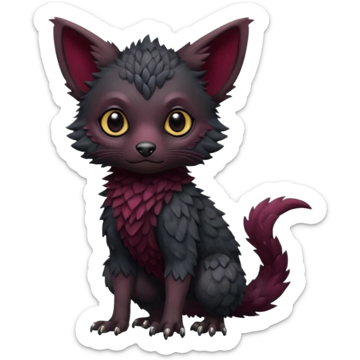 Cute cool realistic black Trico-hybrid-creature dark burgundy (full body) sticker