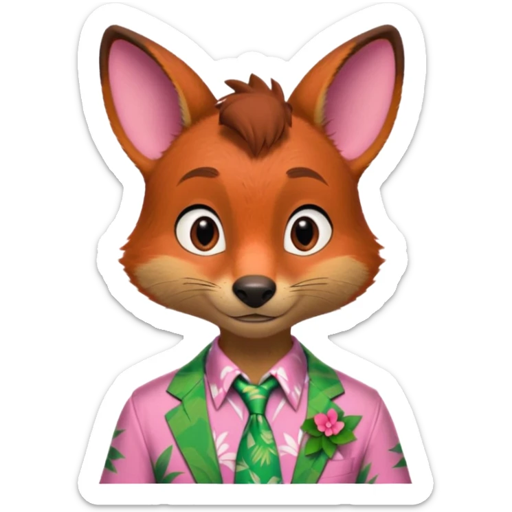 Nick Wilde with a pink Hawaii shirt and green Hawaii tie from the Zootopia Disney movie sticker