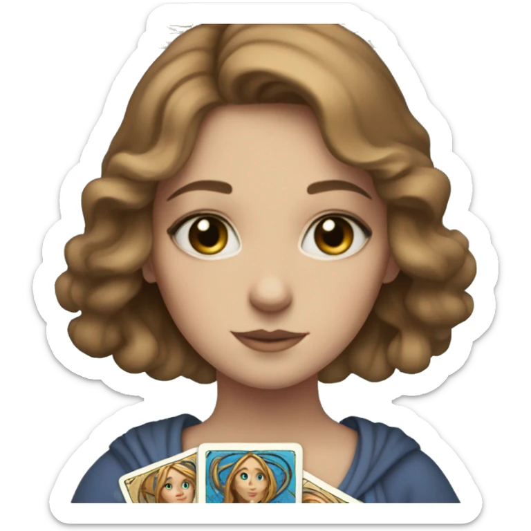 Girl with medium light brown hair and blue eyes with tarot cards in hands sticker