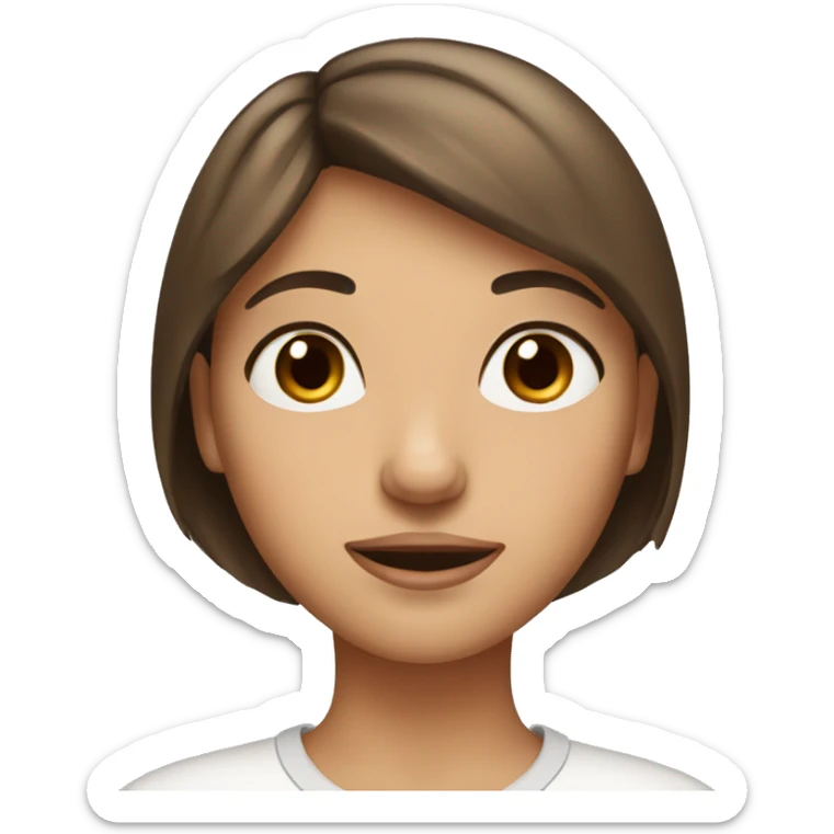 Classic emoji face girl with short brown hair, brown eyes, and long eyelashes sticker