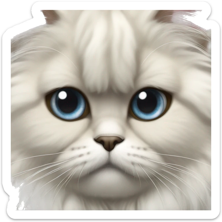 Realistic Persian cat up close mostly white with black ears and top of head very fluffy sticker