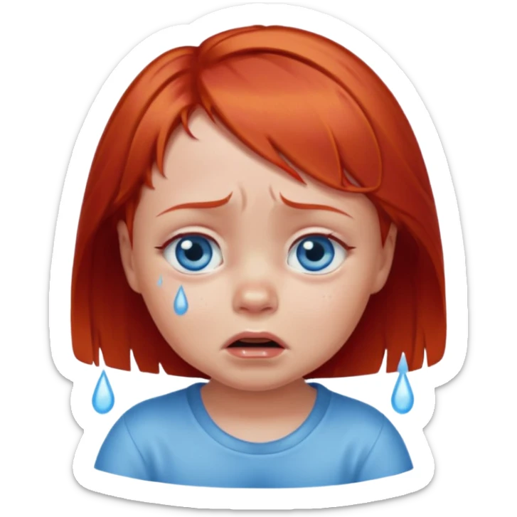 red hair baby girl big eyes short hair crying sticker