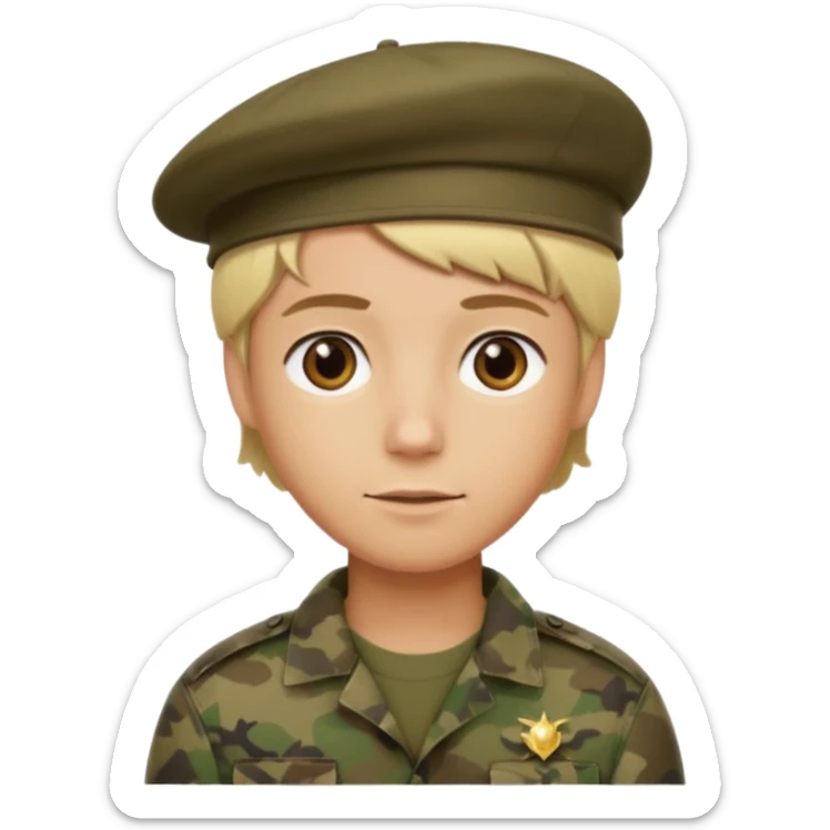a soldier with short blonde hair in camo man in a beret  sticker