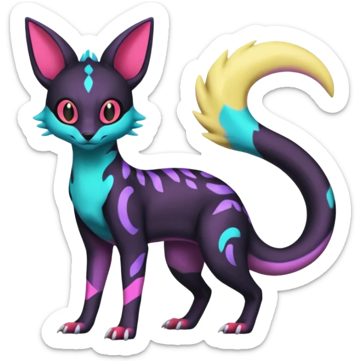 Neon pastel Salandit-Umbreon-Genet-Noivern-Noibat-Serval-Hybrid (Full body) sticker