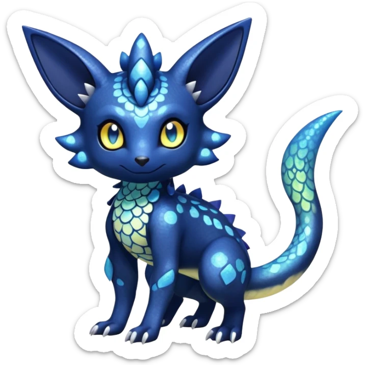 Colorful Iridescent Exotic Salandit-Meowstic-Umbreon-Fakémon-hybrid-creature (full body)  sticker