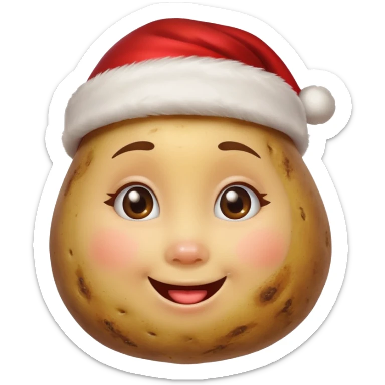 Potato with a happy girl face and a Santa Christmas hat on sticker