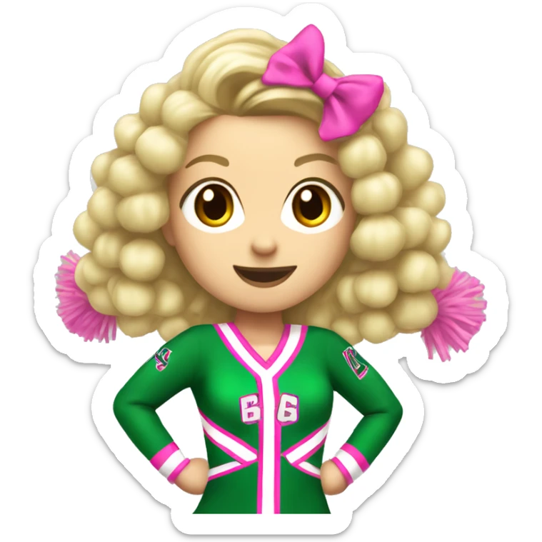 blonde cheerleader wearing green uniform holding pink pompoms that looks like chrissy chlapecka sticker