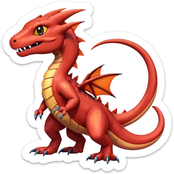 Cute Shiny brown iridescent Guilmon-Salandit-Fakémon-hybrid-creature (full body)  sticker