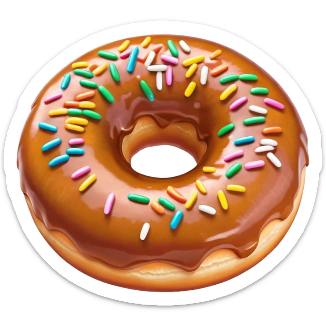 Cinematic Realistic Donut Dessert Emoji, depicted as a fluffy glazed donut with colorful sprinkles rendered with detailed textures and playful, warm lighting. sticker