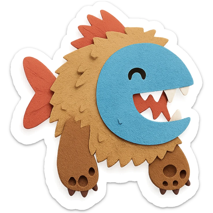 piranha with bear paws and fuzzy body, cute expression sticker