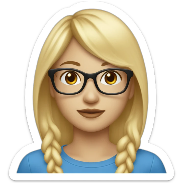 beautiful-woman-with-long-blonde-hair-and-blonde-straight-bangs-and-glasses-and-blue-wearing-in-white-t-shirts-and-black-cap sticker