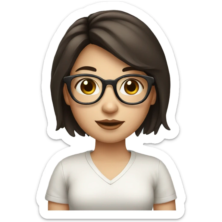 Girl with dark brown hair chinky eyes with glasses and white skin hold macbook sticker