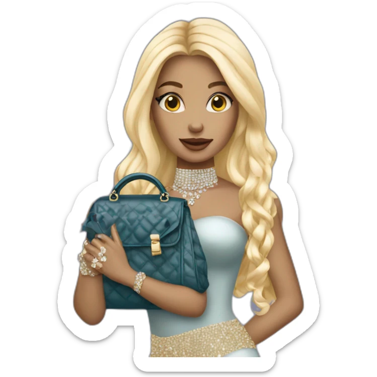 glam rich girl with diamonds on her handbag with blonde long hairwhite skin sticker