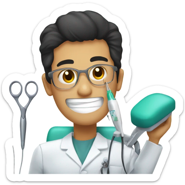 Olive skin black hair dentist working on patient on a dental chair  sticker