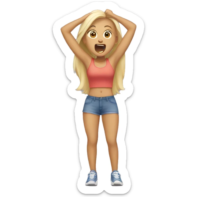 Tan girl with blonde hair standing up yawning and stretching  sticker