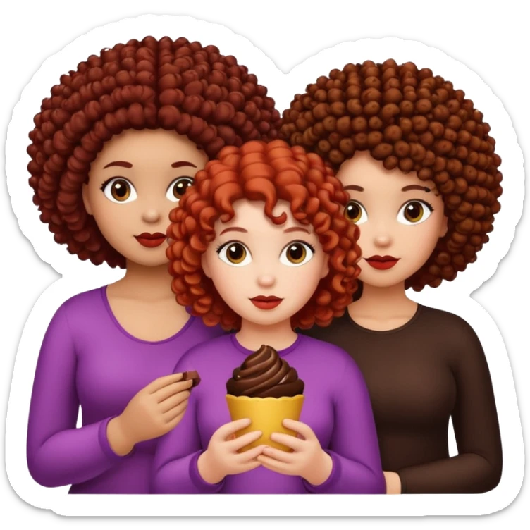 3 chicas.Una gordita rizada de color tigreñit claro oscuro, una coloradita faquita con el pelo pintado de color chocolate, una negrita de pelo afro, que todas sean bonitas plis. sticker