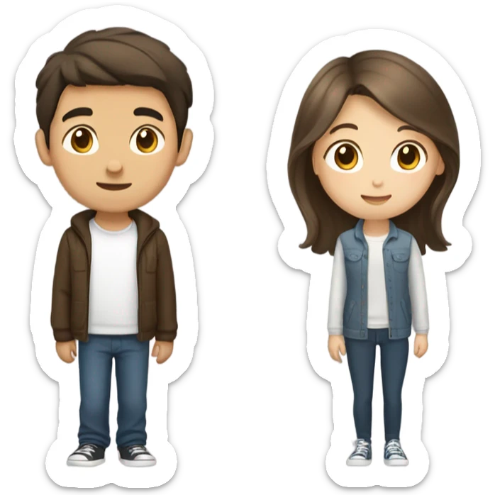 asian girl with wavy brown hair and white boy with brown hair  sticker