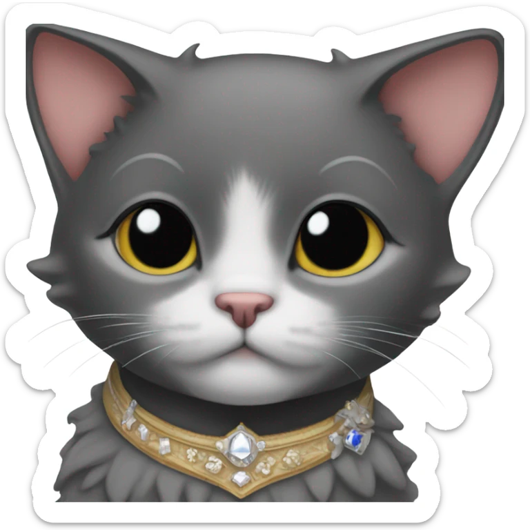 Black females kitty with very small white patch on the front of her neck with a royal theme  sticker