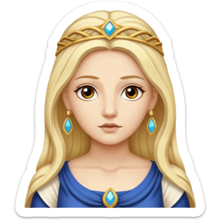 Metis The blonde pre-Olympian goddess of wisdom, counsel, and deep thought. She was the first wife and advisor of Zeus and the mother of Athena, the later goddess of wisdom. Her name connoted "cunning intelligence," a quality highly valued in Greek heroes like Odysseus. 
 sticker