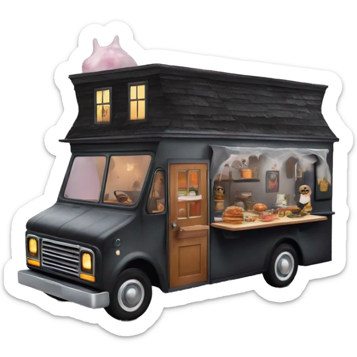 Fantasy Wednesday Addams haunted dream house in food truck  sticker