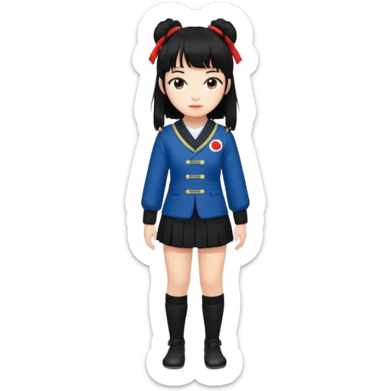 girl named Kally in a Japanese uniform with Black leg warmers and Black arm warmers with black hair with messy bangs sticker