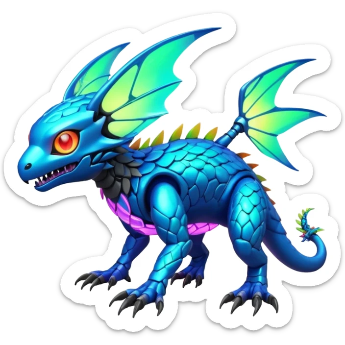 Tropical futuristic lush warm-colored modern colorful neon-colored cyber-Fakémon-Digimon-Trico-creature sticker