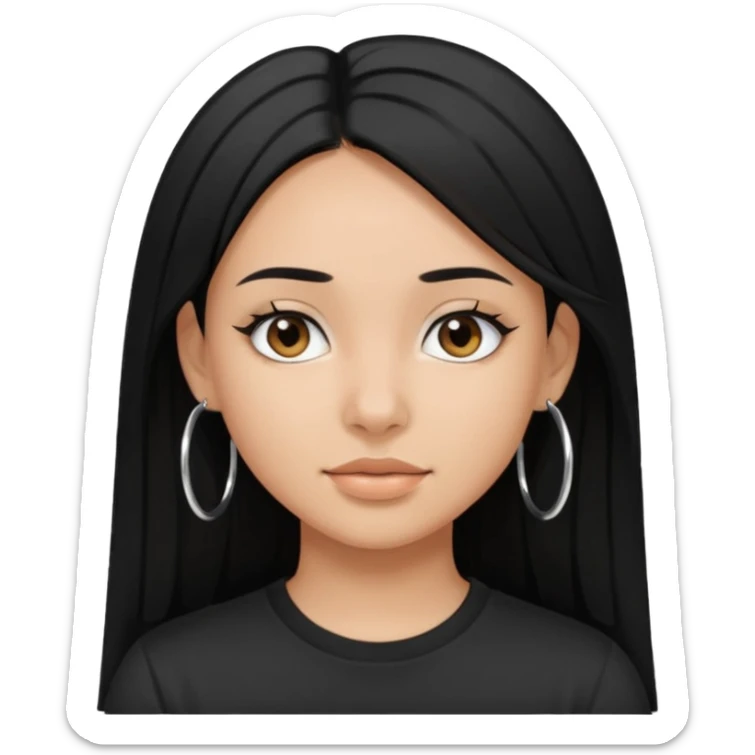 a pretty bratz girl with straight black hair wearing a black tshirt and silver hoops. tan girl sticker