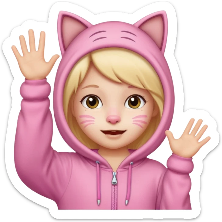 little Girl kid in pink cat onesie waving happily sticker